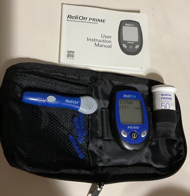 ReliOn PRIME Blood Glucose Meter. Blue. Org Case. Strips. Lancing ...