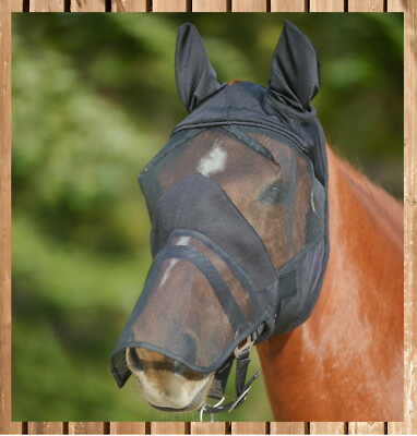 Waldhausen Fly Mask with Ears & Nose, Fly Cap, Fly Hood, Black