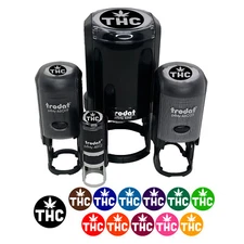 THC Marijuana Leaf Circle Self-Inking Rubber Stamp Ink Stamper