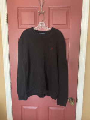 Mens Polo Ralph Lauren Blue Label Black Sweater/Red Embroidered Logo Size  XL