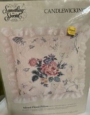 Something Special Candlewicking MIXED FLORAL PILLOW 80170 NOS 1988