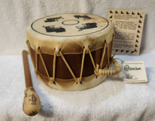 BlackStone Drum 8 x 8" Red Cedar & Natural Hide Signed Trout Buffalo Southwest