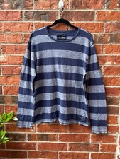 Express Mens Large Blue Gray Stripe Henley Pullover Long Sleeve Shirt
