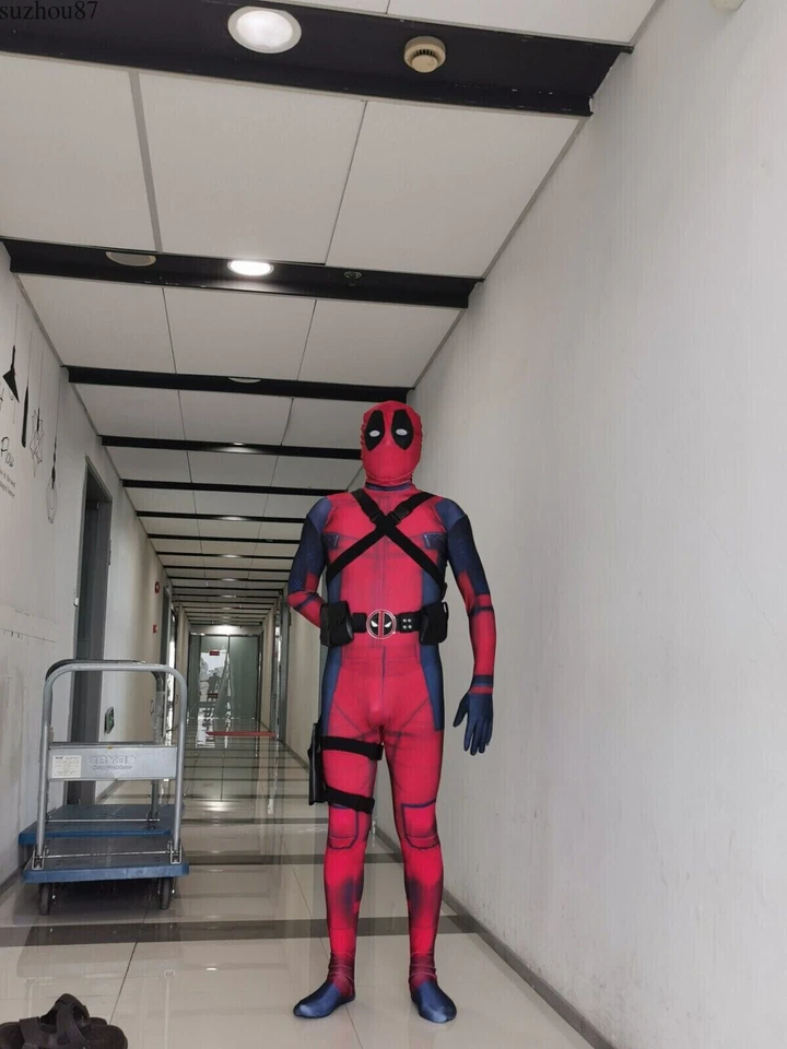 USA Kids Deadpool Christmas Cosplay Costume Jumpsuit Zentai Bodysuit Accessories - Image 3 of 4