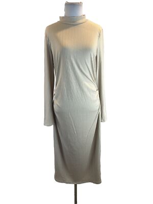 Boohoo Women's SZ US 12 Maternity Rib Funnel Neck MIDI Dress Stone NWT |  eBay