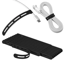 Reusable Silicone Cable Ties for Charging Cords Adjustable Black 20 Pack