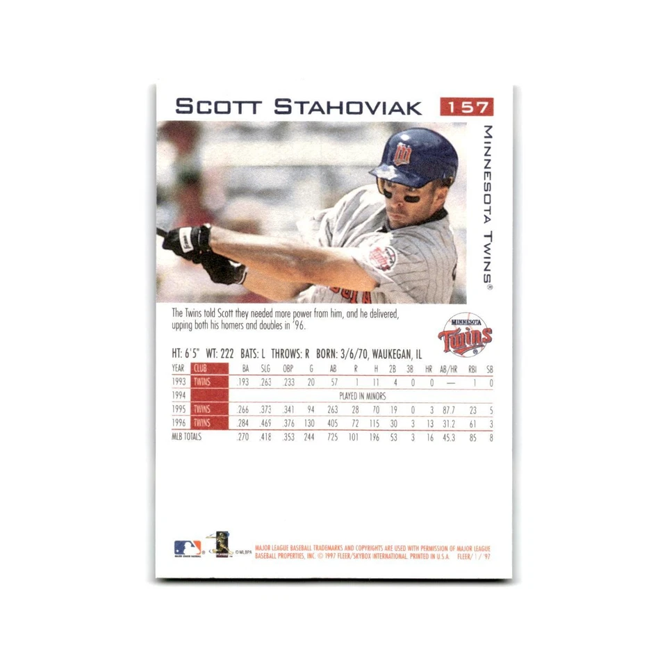 Scott Stahoviak 1997 Fleer #157 Minnesota Twins Baseball Card NM - Image 2 of 3