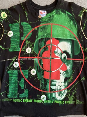 Vintage 90s Public Enemy ALL OVER PRINT Rap Hip hop Rare Black T