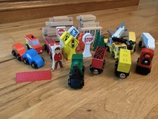 Wooden Train  Vehicle Bundle; Mixed lot wooden train cars, track, accessories