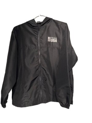 U.S.A Olympics Team Black Full Zip Light Sweater Size Large Unisex With Hoodie