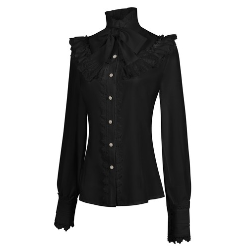 Victorian Women Shirt with Jabot Lady Classic Lolita Blouse Top Shirt Christmas - Picture 6 of 47