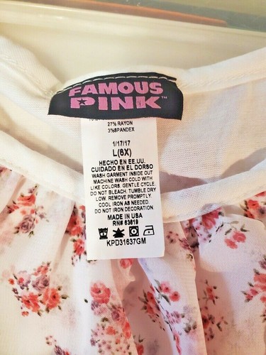 Famous Pink Girl Top 6X white W/pink flowers Short Sleeve Pullover Polyester - Picture 4 of 6