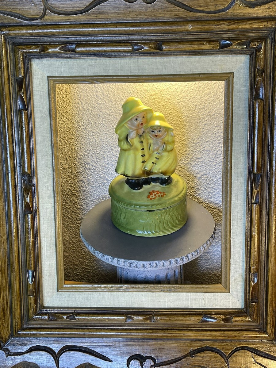 Vintage Rotating Ceramic Music Box Figurine Kids, Rain Drops