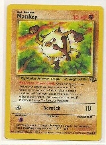 Pokemon Mankey Unlimited Edition 55/64 Jungle  near mint condition card