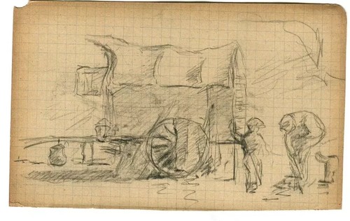 Antique Pencil Drawing Original signed Characters, Caravan, Genre Scene - Picture 5 of 8