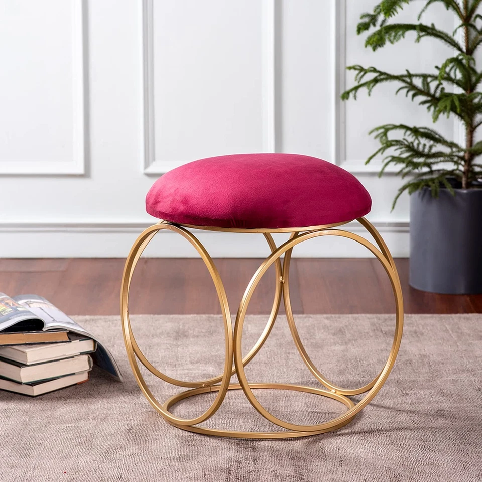 Metallic Ottoman Stool for Bedroom Living Room Pouffes Side Table for Sitting - Image 4 of 4