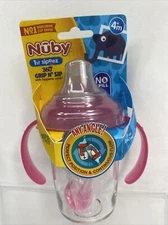 Nuby Pink No Spill 360 Weighted Straw Grip N' Sip Tritan Cup Hygienic Cover 8oz