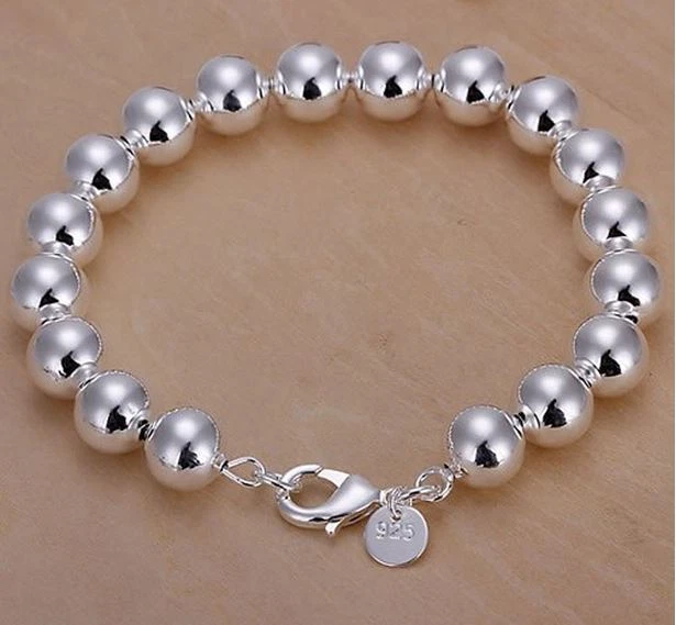925 Sterling Silver Layered CLASSIC HOLLOW BALL BEAD BRACELET10MM ROUND BEADS