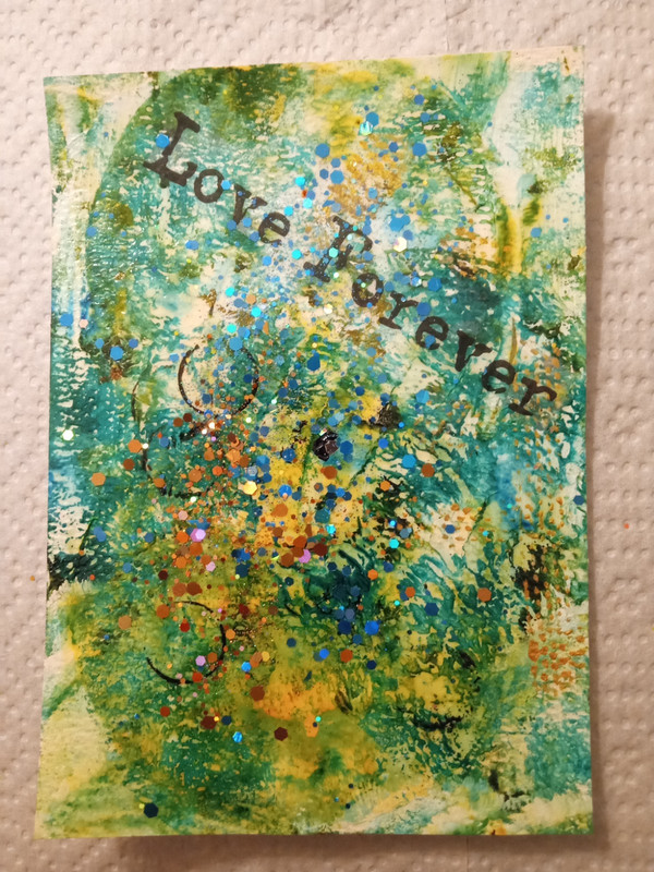 "Forever"  Original Art 5" x 7" Size Abstract Mixed Media Glitter Ink Paint Love