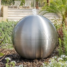 Primrose Brushed Sphere Stainless Steel Outdoor Water Feature with Lights H45cm