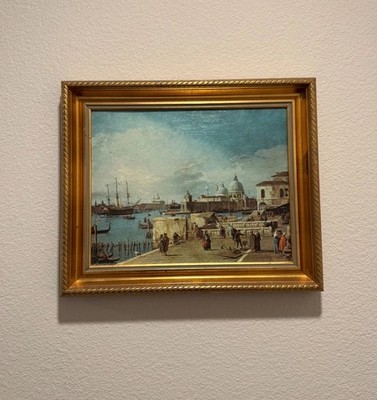 Vintage Framed Canaletto Reproduction Print The Quay of the Piazzetta Venice VG+