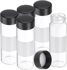 Small Glass Sample Bottles with Lids, 5 Pcs 30ml Clear Glass Vials with Black Sc
