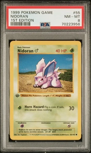 Pokemon Nidoran 55/102 Base Set Shadowless 1st Edition PSA 8