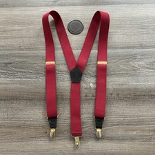 Pelican USA Burgundy Red Y Back Suspenders Gold Tone Brass Clips Men's Accessory