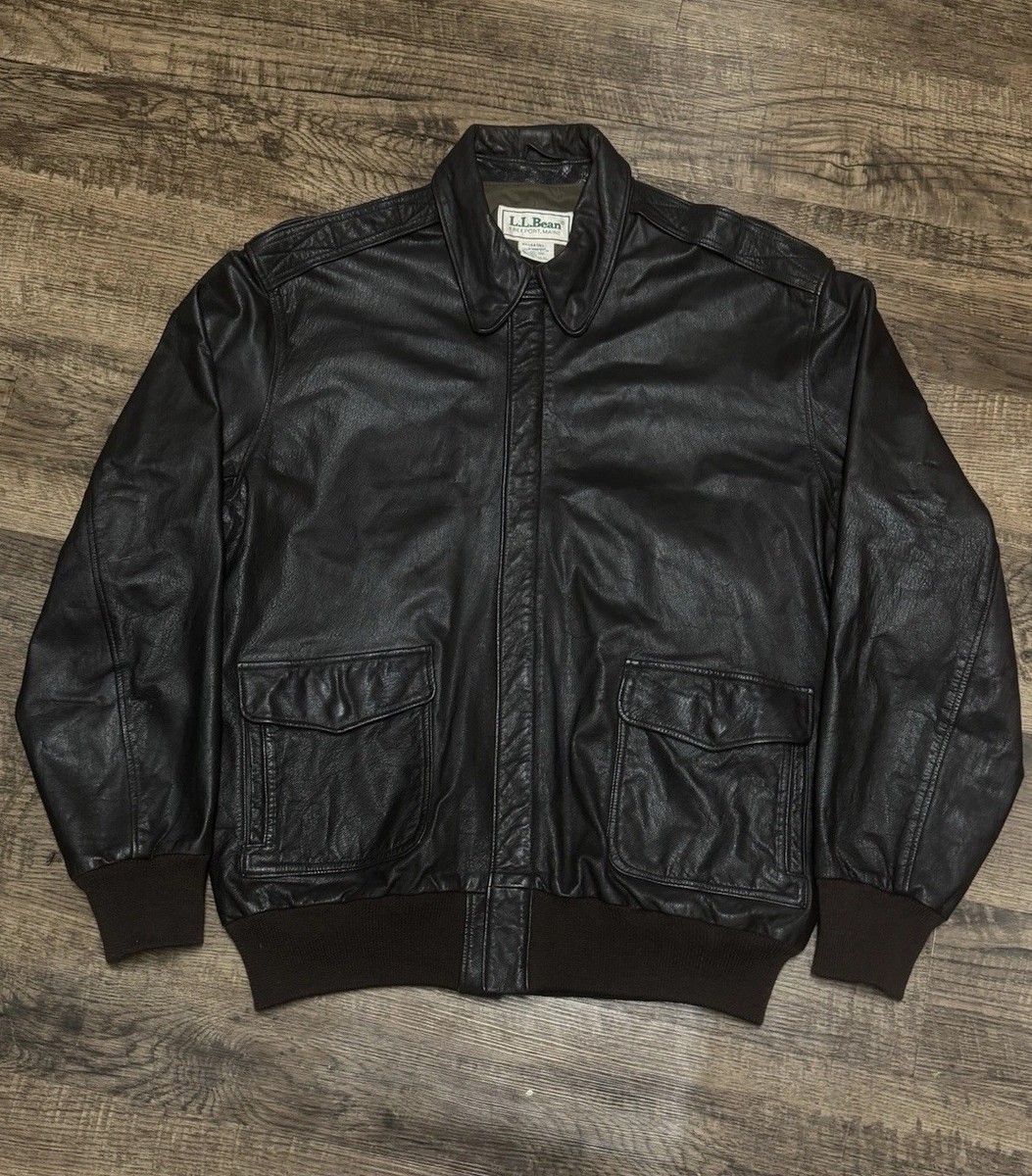Vintage 80s LL Bean Brown Leather A2 Bomber Jacket Mens Large 44