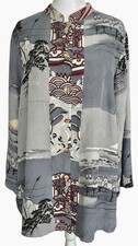 Citron Santa Monica Sz XL Asian Japanese Fuji Blouse Tunic Top Gray Silk