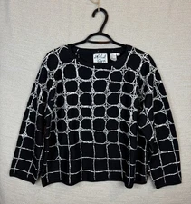 VTG Michael Simon Black Spider Web Honeycomb Sweater Size M One of a Kind