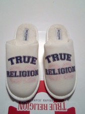 True Religion Brand Jeans Women's Slippers Cream Multi Medium 6.5-7.5 New