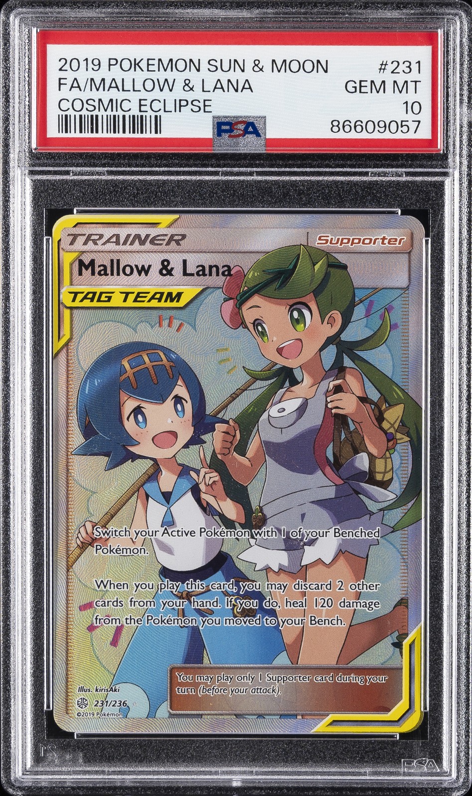 2019 POKEMON SUN & MOON COSMIC ECLIPSE #231 FULL ART/MALLOW & LANA PSA 10
