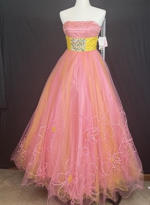 Pink by Alexia Designs Yellow Pink Prom Dress Ball Gown Sz 0 NEW $500 Retail