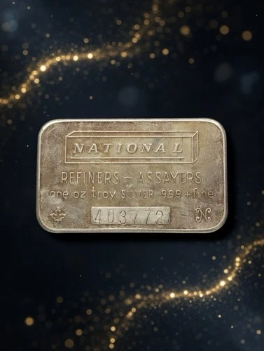 Vintage Canada National Refiners & Assayers 1 Oz .999+ Fine Silver Bar #403772 #