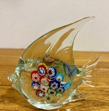 Vintage Murano Art Glass Flowers in Fish Sculpture Figurine Venezia Italy