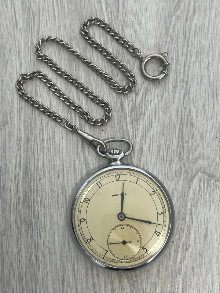 Reloj Bolsillo Molnija Vintage URSS Soviética Reloj Bolsillo Mecánico 1952 Foto 4 de 4