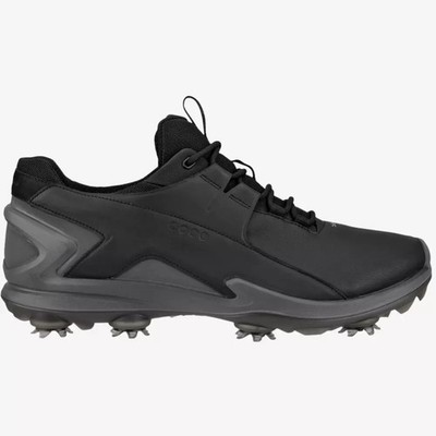 New Mens ECCO Biom Tour Golf Shoes Spikes Black Leather Waterproof Lace Closure