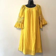 NWT Indigo Rose golden Yellow Dress M swing Gauzy Boho Festival Sunflower