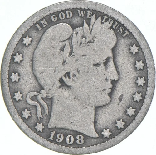 1908 Barber Quarter Average Circ