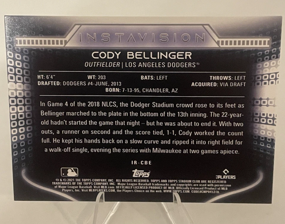 2021 Topps Stadium Club Instavision Cody Bellinger #IR-CBE Los Angeles Dodgers - Image 2 of 2