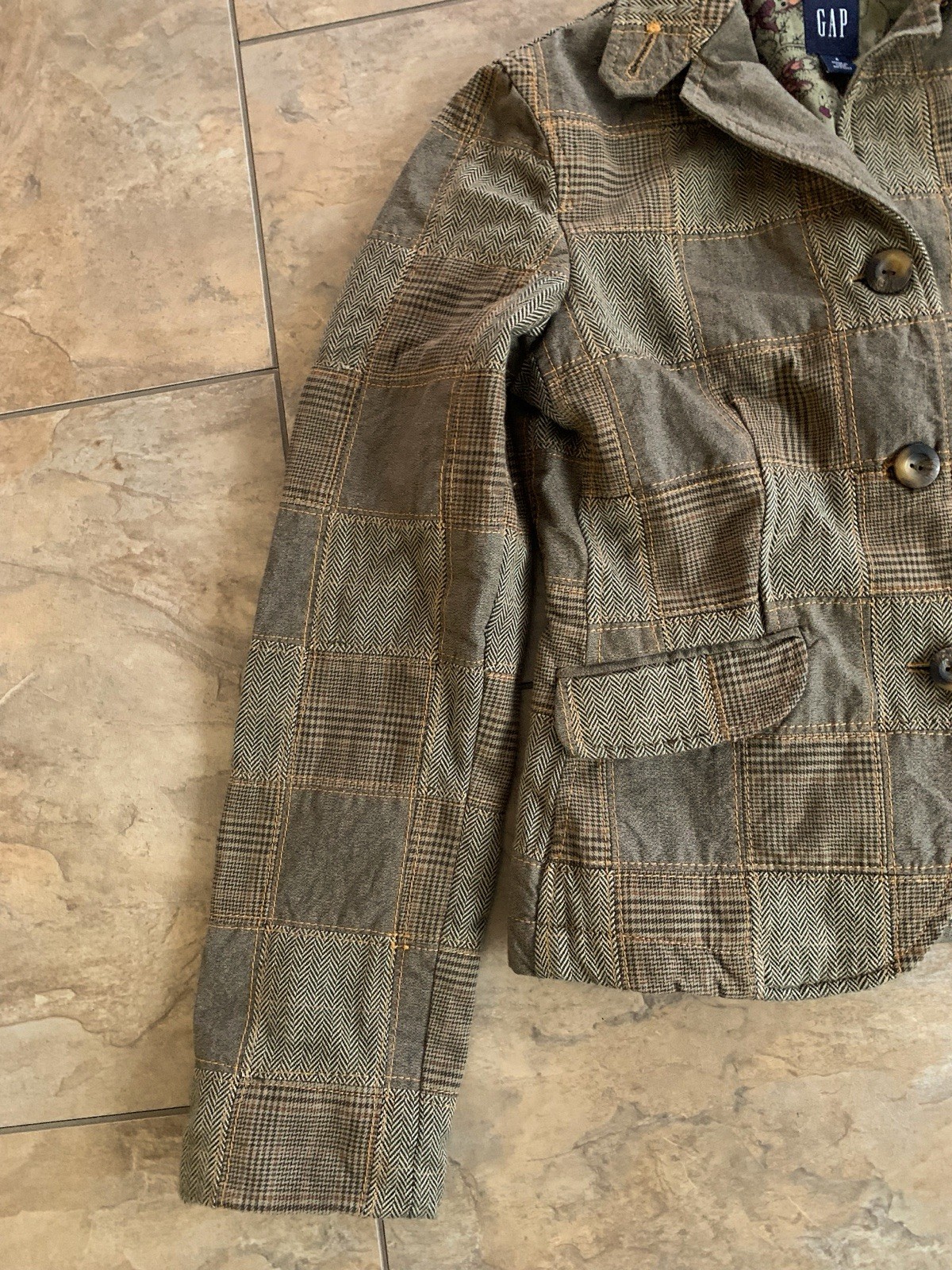 Gap Patchwork Plaid Jacket Womens 4 Herringbone B… - image 4