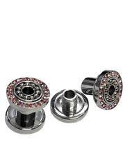 Luxe Modz Pink & Clear Rim CZ Screw Fit Tunnels Plugs Ear Gauges