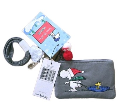 Vera Bradley PEANUTS Sled Woodstock Snoopy Zip ID Lanyard Gray Retired Rare!