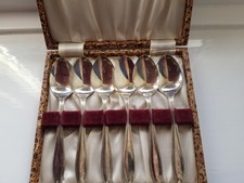 Set of six vintage nickel silver plated teaspoons in original box