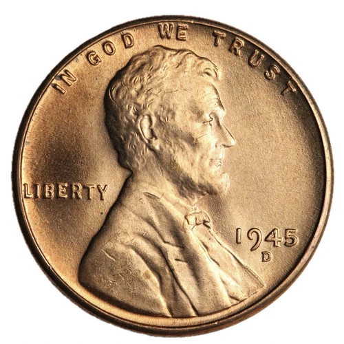 ✅ 1945-D BU Uncirculated Lincoln Wheat Cent Choice RED Coin From OBW Bank Roll