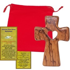 Wooden Pocket Cross - Bethlehem Olive Wood - 3-in-1 Design: Standing, Hanging,