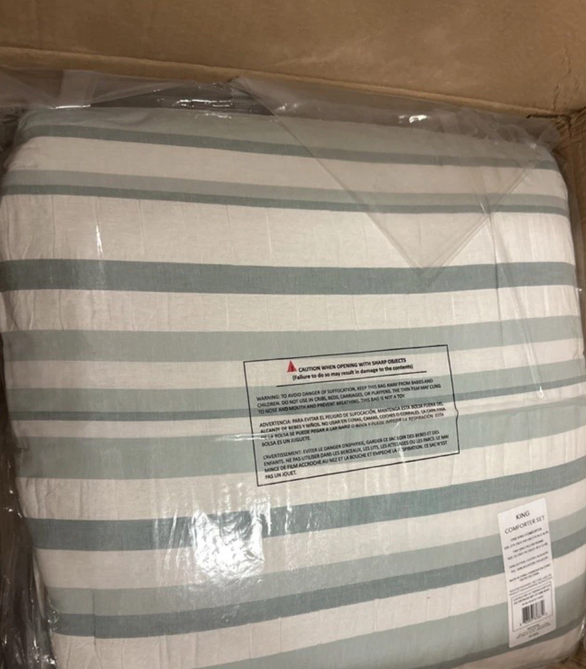 Tommy Bahama 3-Pcs Comforter Set Reversible Seersucker Cotton King Blue Striped - Image 3 of 4