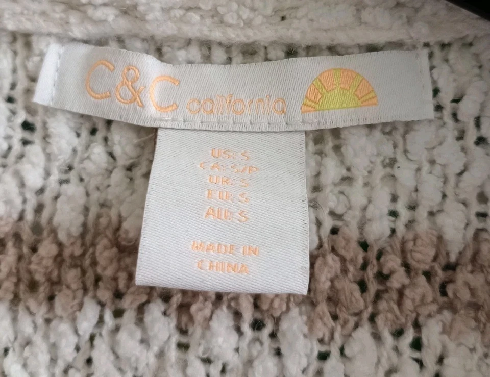 C&C California Cárdigan Suéter Frente Abierto Rayas Bolsillos Boucle Acogedor Pequeño Foto 3 de 4