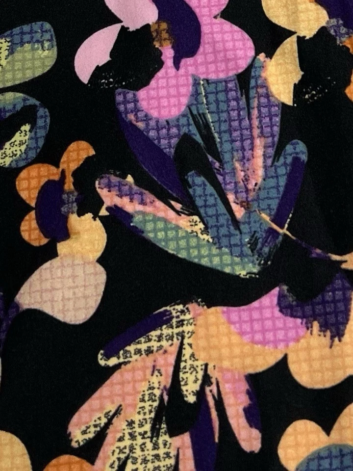 Lularoe Leggings TC Tall Curvy Floral BLACK Colorful Grid Abstract Ships FAST - Image 2 of 4